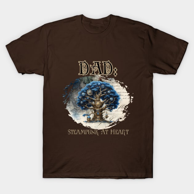 Dad: Steampunk At Heart Tree - Golden Version T-Shirt by Té de Chocolate